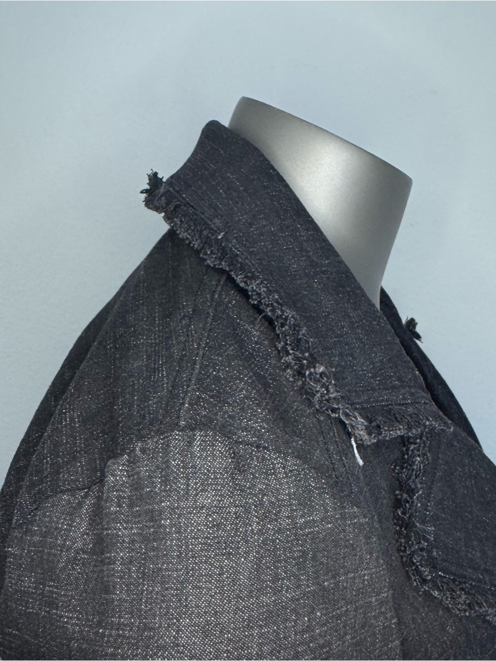 Cache Denim Blazer Jacket Womens 2 Black Frayed-Trim Notched Office - Picture 7 of 14
